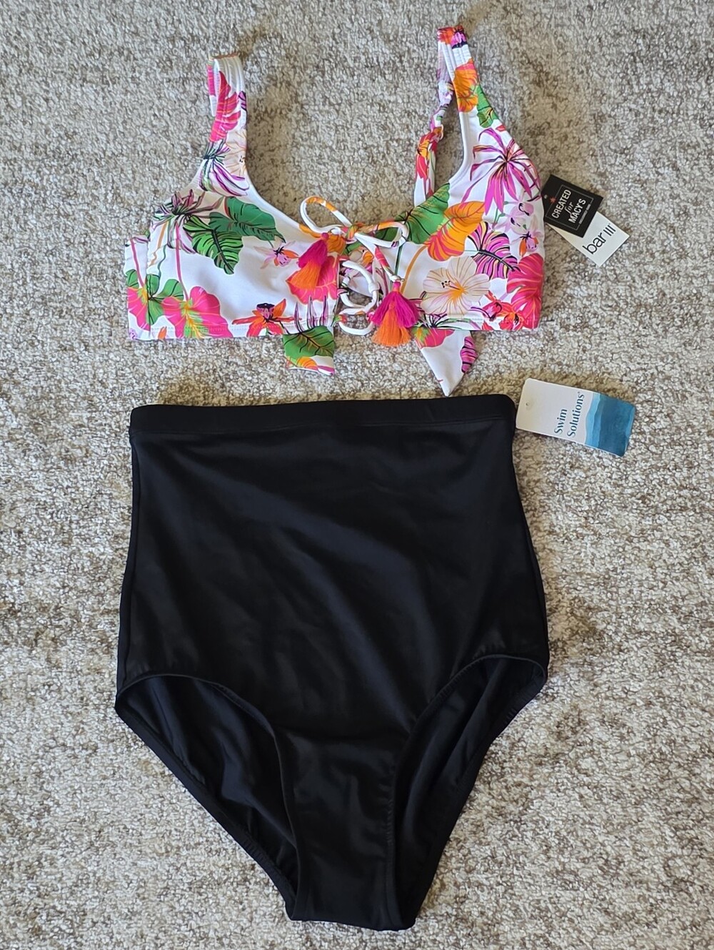 NWT Bar III Bandeau Bikini Top M Swim Solutions High Waist Brief Bottoms Sz 10